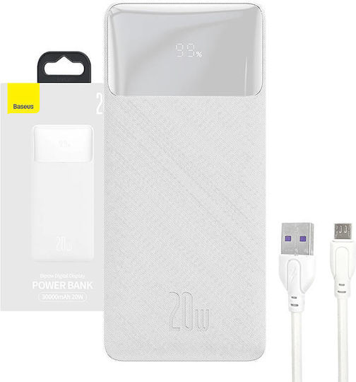 Baseus Bipow Overseas Edition Power Bank 30000mAh 20W с 2 USB-A порта и USB-C порт Бял