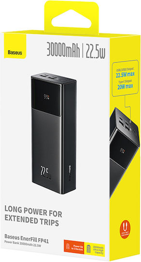 Baseus EnerFill FP41 Baterie Externă 30000mAh 22.5W cu 2 Porturi USB-A și Port USB-C Power Delivery / Încărcare Rapidă Negru