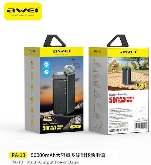 Awei PA-13 Външна Батерия 50000mAh 22.5W Power Delivery Черна