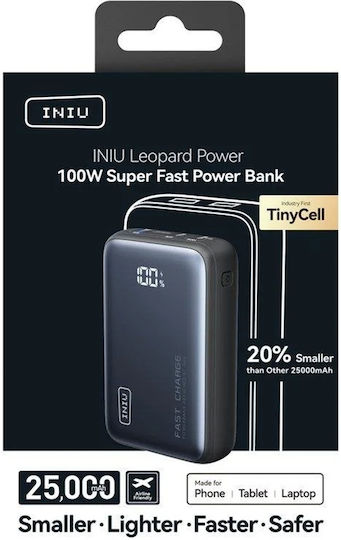 Iniu P63-P1 Power Bank 25000mAh 100W With USB-A Output Port And 2 USB-C Output Ports Quick Charge Black