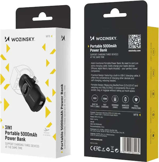 Wozinsky WF16-YCS Power Bank 5000mAh 15W με Θύρα USB-C Μαύρο