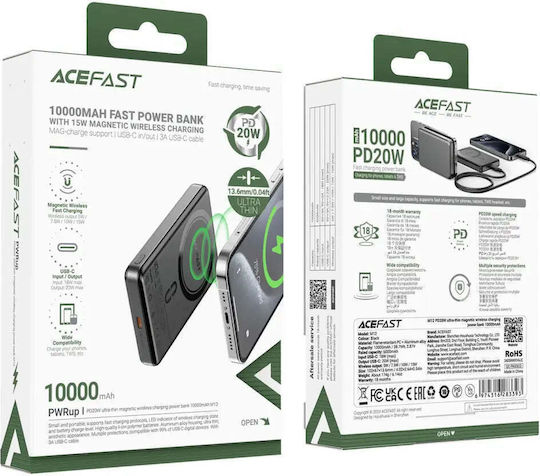 Hoco Acefast M12 MagSafe Външна Батерия 10000mAh 20W с USB-C Изходен Порт Power Delivery Черна