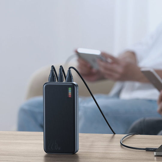 Joyroom Dazzling Series QP195 Power Bank 20000mAh 22.5W с 2 USB-A порта и USB-C порт Черен