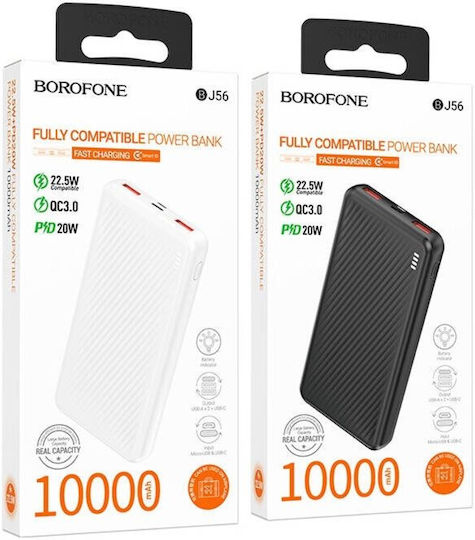 Borofone BJ56 Elegante Power Bank 10000mAh 22.5W mit 2 USB-A Ausgangsanschlüsse Power Delivery / Schnellladung Schwarz