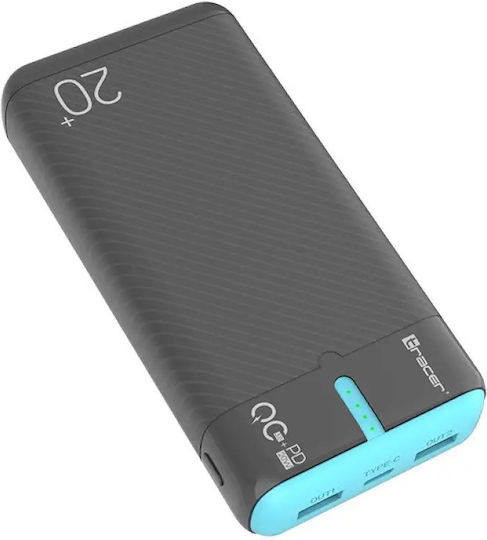 Tracer EnerGen MagSafe Power Bank 20000mAh 22.5W mit 2 USB-A Ausgangsanschlüsse und USB-C Ausgangsanschlüsse Power Delivery / Schnellladung Grau Blau