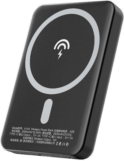 Dudao K14S MagSafe Power Bank 5000mAh 10W с USB-C порт Черен