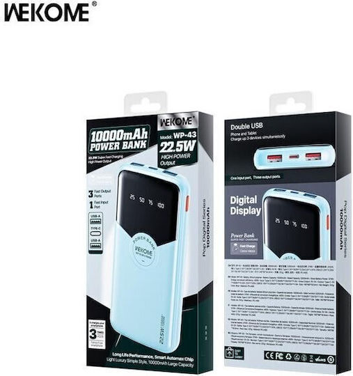 WK WP-43 Baterie Externă 10000mAh 22.5W Cu 2 Porturi De Ieșire USB-A Și Port USB-C Power Delivery / Încărcare Rapidă Albastră
