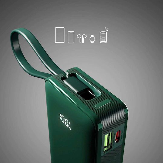 SBS Power Bank 10000mAh 22.5W με Θύρα USB-A και Θύρα USB-C Power Delivery Πράσινο