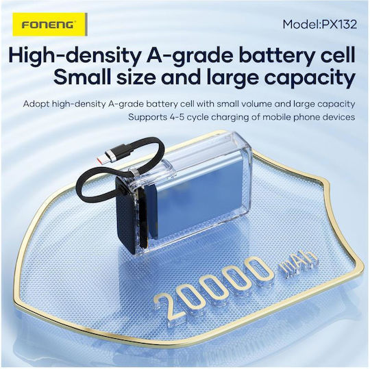 Foneng PX132 Power Bank 20000mAh 65W με Θύρα USB-A και Θύρα USB-C Power Delivery Γκρι