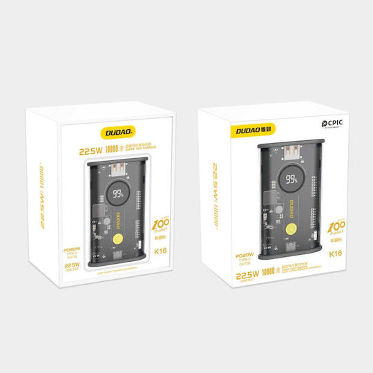 Dudao K16 Power Bank 10000mAh 22.5W με Θύρα USB-A και Θύρα USB-C Μαύρο