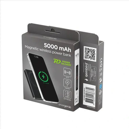 Energenie Магнитна MagSafe Външна Батерия 5000mAh 15W с USB-C Power Delivery Черен