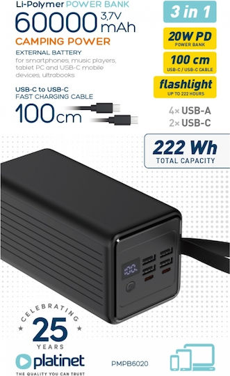 Platinet Power Bank 60000mAh 20W Power Delivery Black