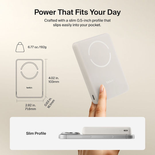 Belkin BoostCharge Slim MagSafe Qi2 Power Bank 10000mAh 7.5W Beige