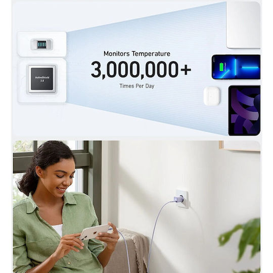 Anker Φορτιστής Χωρίς Καλώδιο GaN με Θύρα USB-C 30W Power Delivery Λευκός (Nano III)
