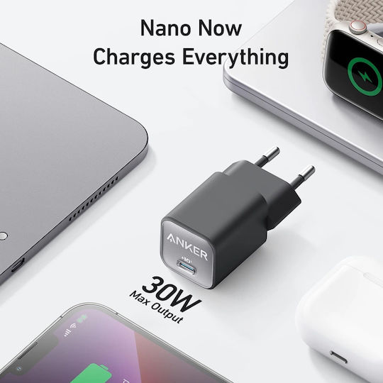 Anker Φορτιστής Χωρίς Καλώδιο GaN με Θύρα USB-C 30W Power Delivery Λευκός (Nano III)