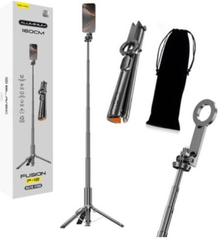 Blavec Selfie Stick Aluminiu Fusion P-12 Magsafe Auto Pop Trepied + Telecomandă 1,60 Metri Ssfp12-mtrapb160 Negru