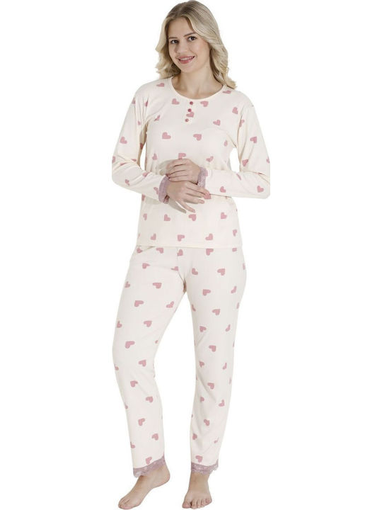 Boyraz Boyraz Damen Schlafanzug & Pyjamas Winter Ecru