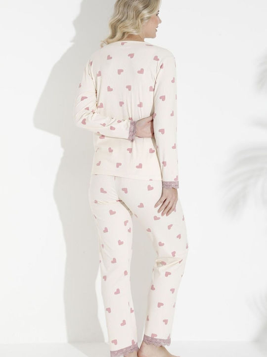 Boyraz Boyraz Damen Schlafanzug & Pyjamas Winter Ecru