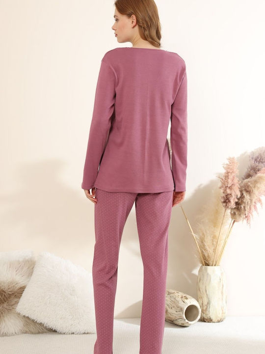 Boyraz Winter Damen Schlafanzug-Set mit Rosenmuster
