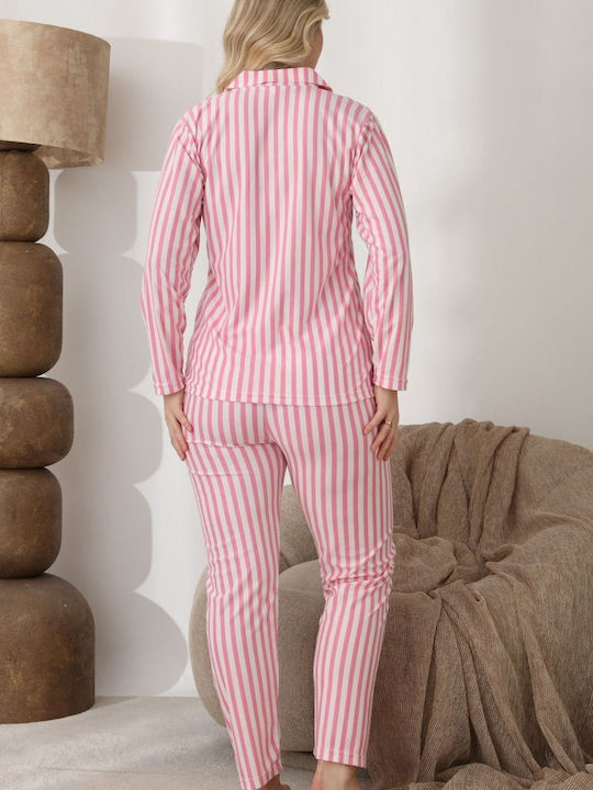 Boyraz Зимен Дамски Комплект Пижама Бяло-розово