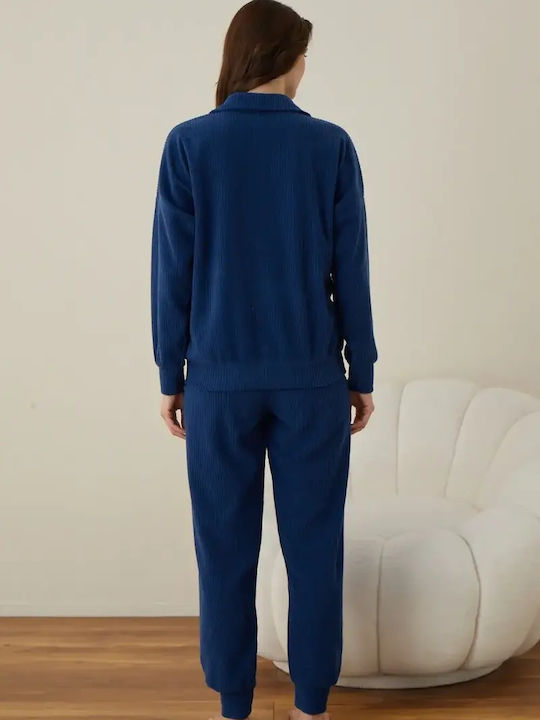 Boyraz Winter Women's Cotton Blue Pyjama Set