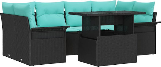 Garten- und Outdoor-Möbelsets Typsatz Wohnzimmer 7 Stück Schwarz mit Kissen
