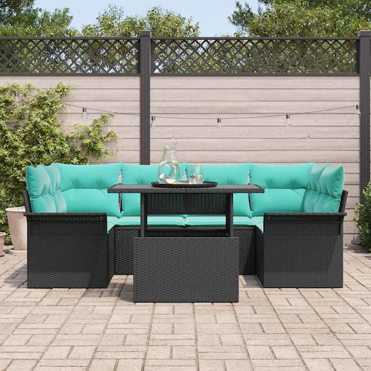 Garten- und Outdoor-Möbelsets Typsatz Wohnzimmer 7 Stück Schwarz mit Kissen