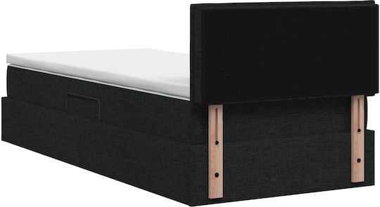 Wandbett Einzel mit Stoff Schwarz mit Lattenrost & Matratze 90x200cm
