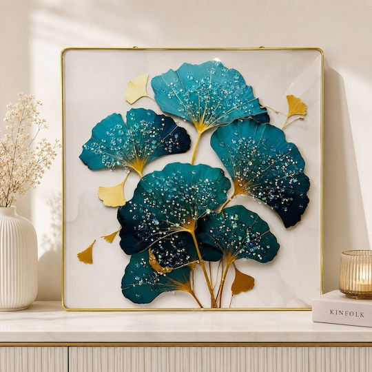 3D Dekoratives Ginkgo Gemälde Glänzende Kristalle 40x40 cm