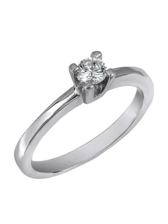Einzelner Steine Ring aus Weißgold 18K mit Diamant Einzelner Steine Ring aus Weißgold 18K mit Diamant