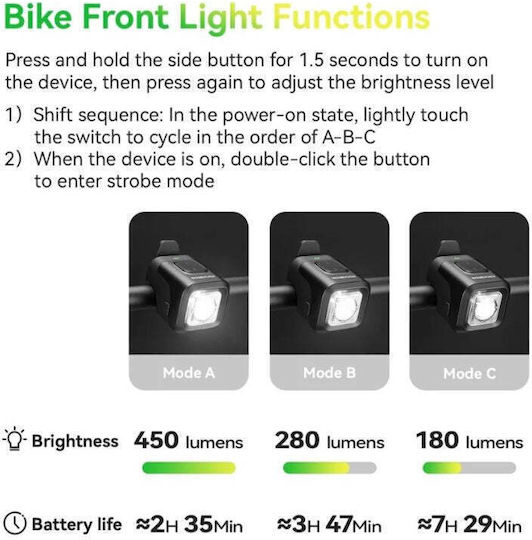 Rockbros Clopot Bicicletă Lumină 2 În 1 Negru