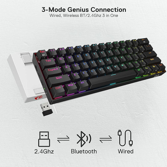 Redragon K530 Draconic Pro Безжично Гейминг Механично Клавиатура 60% с Кафяво по Поръчка Управление и RGB Осветление International English