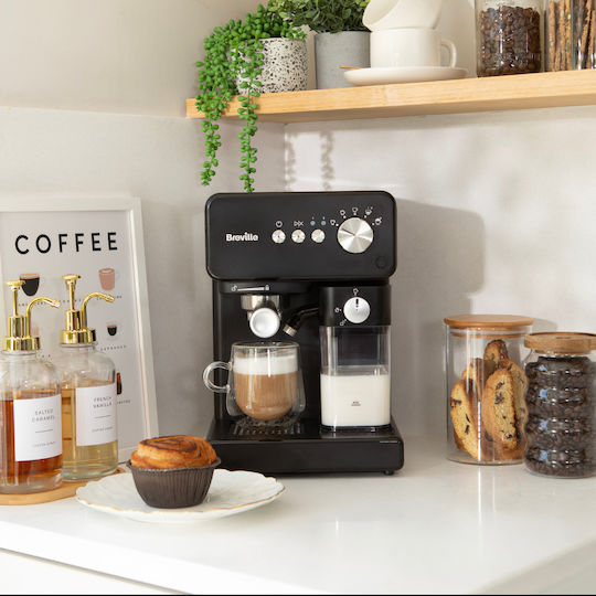 Breville Prima Latte One-touch Αυτόματη Μηχανή Espresso Πίεσης 15bar για Cappuccino Black VCF183X