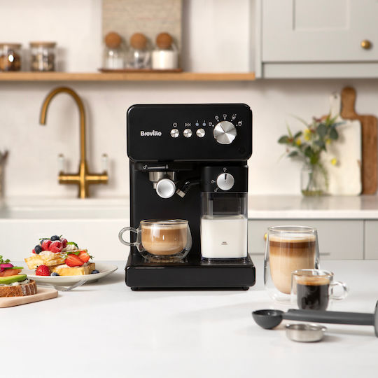 Breville Prima Latte One-touch Αυτόματη Μηχανή Espresso Πίεσης 15bar για Cappuccino Black VCF183X