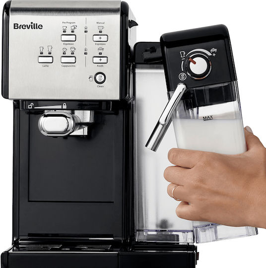 Breville Prima Latte II Μηχανή Espresso Πίεσης 19bar για Cappuccino Black/Silver VCF108X-01