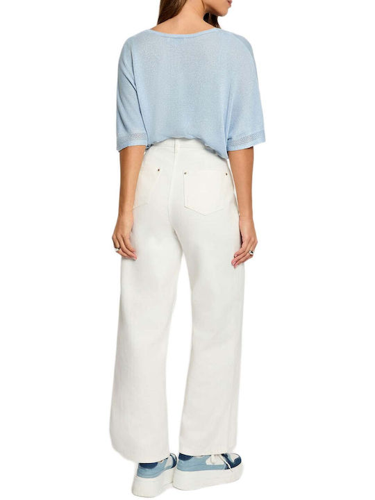 Women's Blouse with V-Neck Light Blue