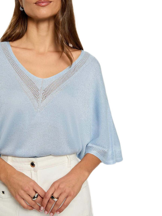Women's Blouse with V-Neck Light Blue