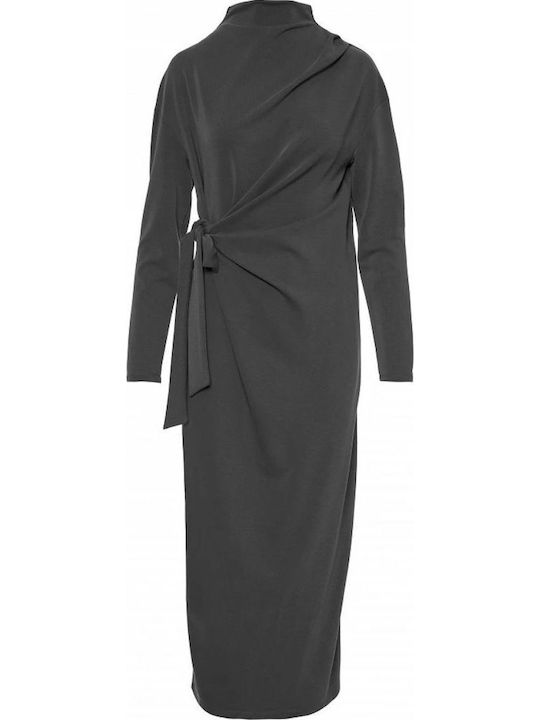 Rochie Maxi Tricotată Gri Închis