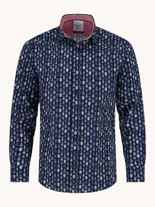 A Fish Named Fred Long Sleeve Shirt in Regular Fit Dark Blue