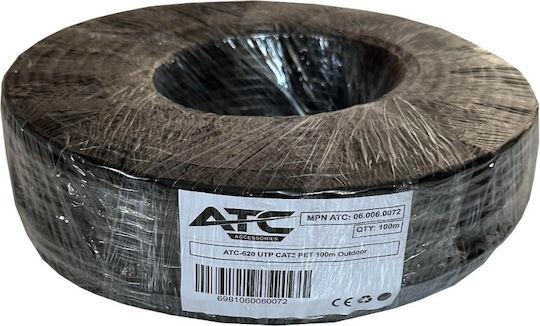 ATC U/UTP Cat.6 (Gigabit) Καλώδιο Δικτύου Ethernet εξωτερικού χώρου χωρίς ακροδέκτες 100m Μαύρο