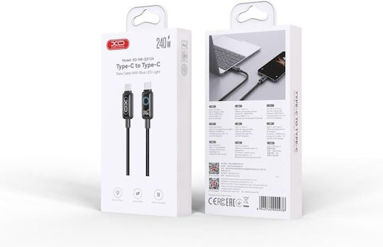 XO Braided / LED USB 2.0 Cable USB-C male - USB-C 240W PD Μπλε 2m 16.005.0420