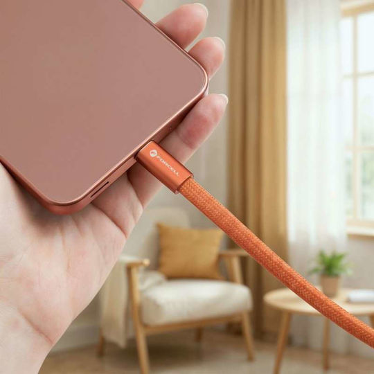 Forcell Flaches USB 2.0 Kabel USB-C männlich - USB-C 60W Orange 1,2m
