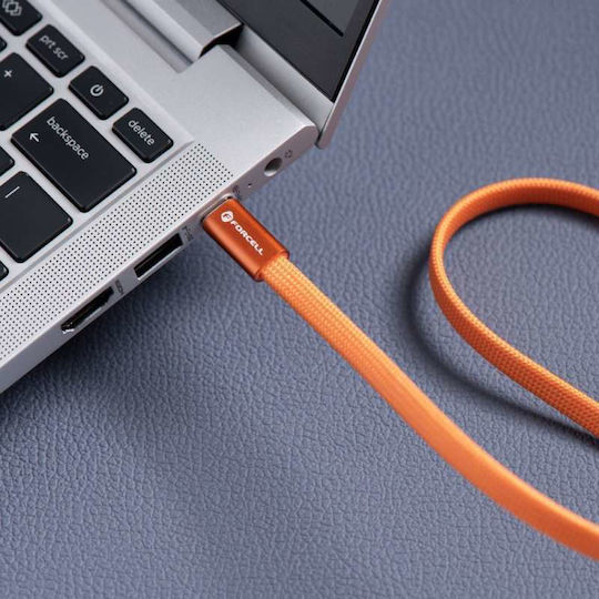 Forcell Flaches USB 2.0 Kabel USB-C männlich - USB-C 60W Orange 1,2m