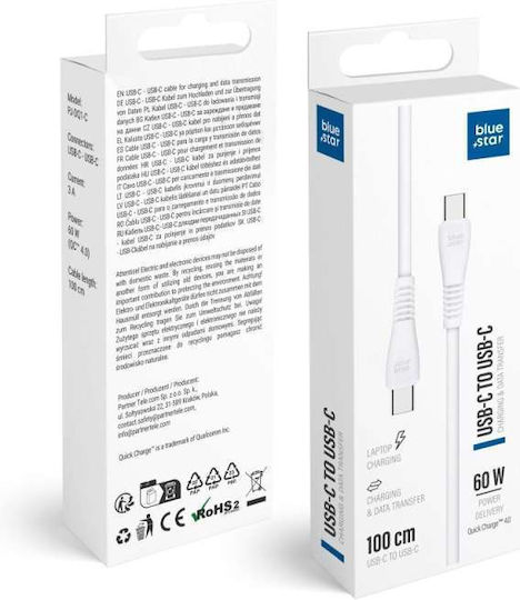 Blue Star Cablu USB 2.0 USB-C masculin - USB-C 60W Alb 1m