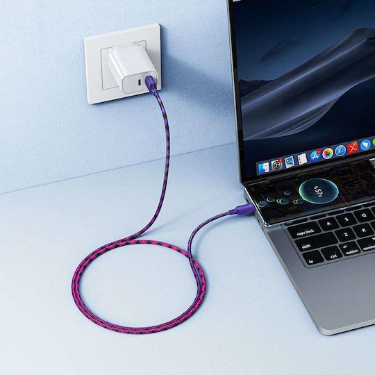 Hoco Χ116 Braided USB 2.0 Cablu USB-C bărbătesc - USB-C Violet 1m