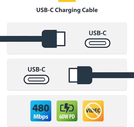 StarTech USB 2.0 Cable USB-C Male - USB-C 60W PD Black 2m