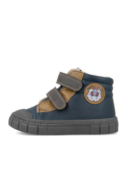 Anatomic Leather Kids Ankle Boots with Hook & Loop Closure Blue