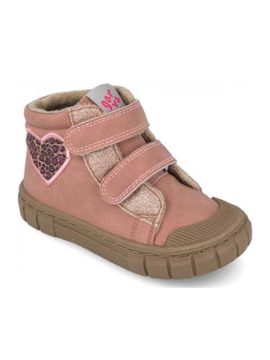 Anatomic Leather Kids Ankle Boots with Hoop & Loop Closure Pink