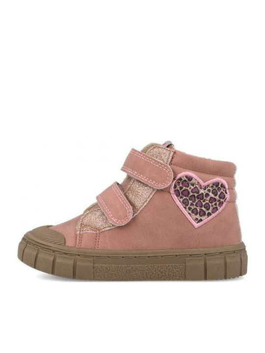 Anatomic Leather Kids Ankle Boots with Hoop & Loop Closure Pink