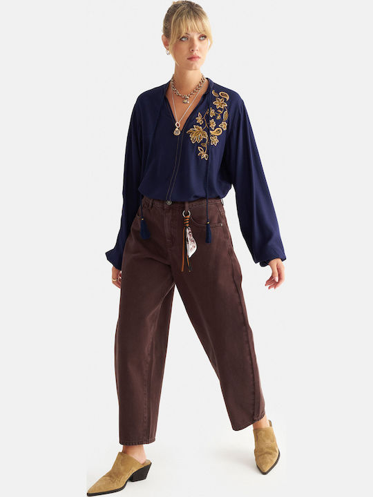 Damen Jeans Hosen Braun Mit Rissen